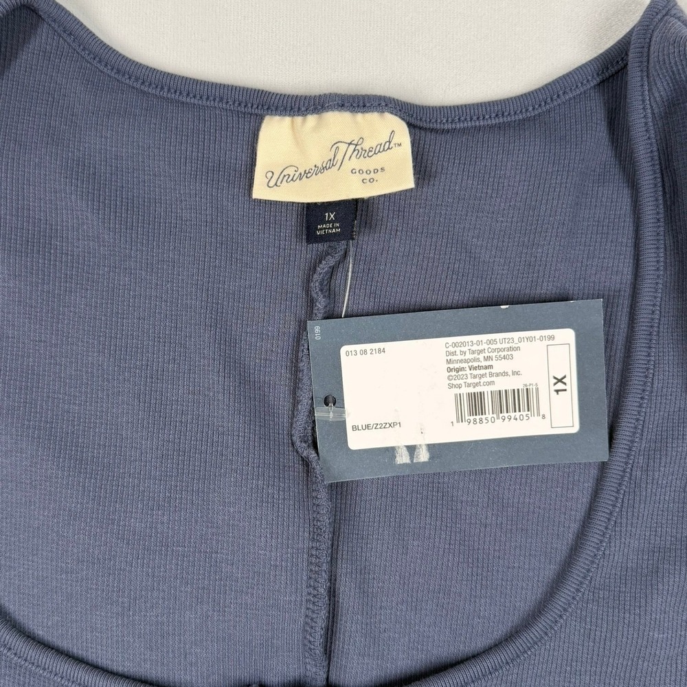 Universal Thread Womens Dress 1X Blue Ribbed Button Front Short Sleeve Midi - Picture 4 of 7